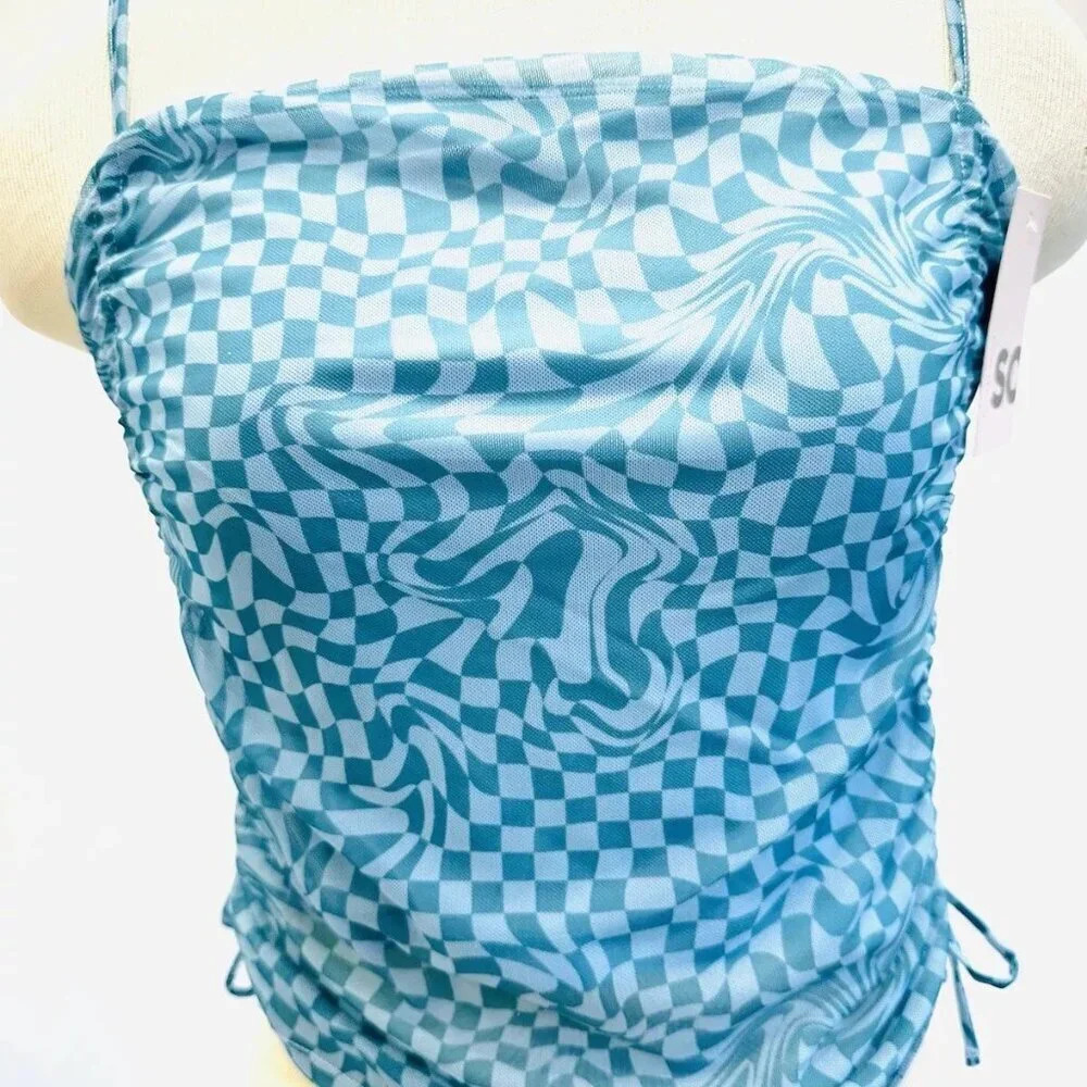 NWT SO GOODS FOR LIFE Juniors Sleeveless Straps Pullover Cropped Blue Top Large - Picture 3 of 10